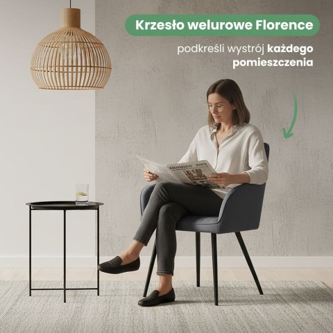 2x Welurowe krzesło tapicerowane z przeszyciami Ciemny Grafit FLORENCE Czarne nogi
