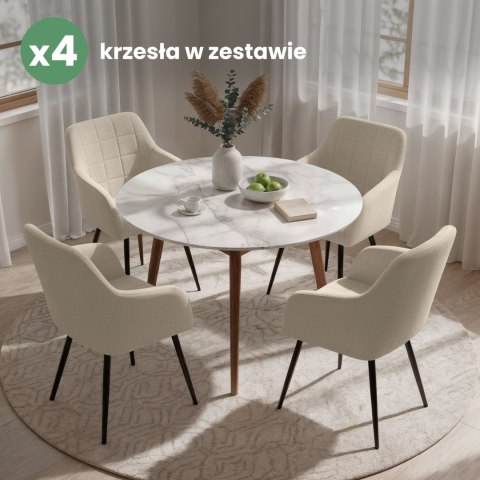 4x Krzesło tapicerowane z przeszyciami kwadratowymi Beżowe LUXANO Czarne nogi tkanina Lumos