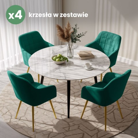 4x Krzesło tapicerowane z przeszyciami kwadratowymi Butelkowa Zieleń LUXANO Złote nogi