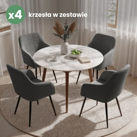 4x Krzesło tapicerowane z przeszyciami kwadratowymi Ciemny Grafit LUXANO Czarne nogi tkanina Lumos