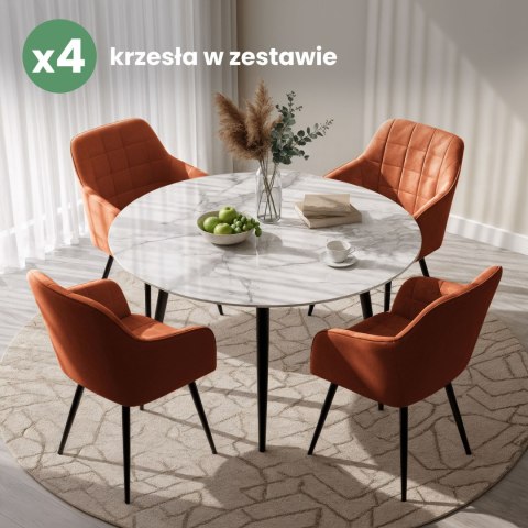 4x Krzesło tapicerowane z przeszyciami kwadratowymi Miedziane LUXANO Czarne nogi