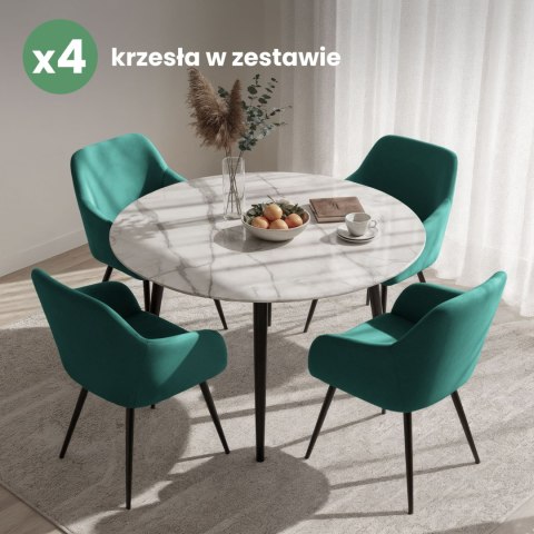 4x Welurowe krzesło tapicerowane gładkie Butelkowa Zieleń ESTELLE Czarne nogi