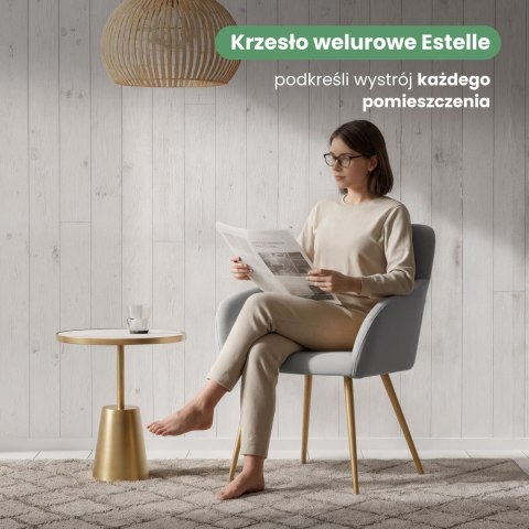 4x Welurowe krzesło tapicerowane gładkie Szare ESTELLE Złote nogi