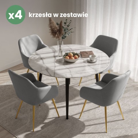 4x Welurowe krzesło tapicerowane gładkie Szare ESTELLE Złote nogi
