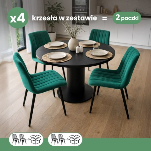 4x Welurowe krzesło tapicerowane pikowane Butelkowa Zieleń LIVO Czarne nogi