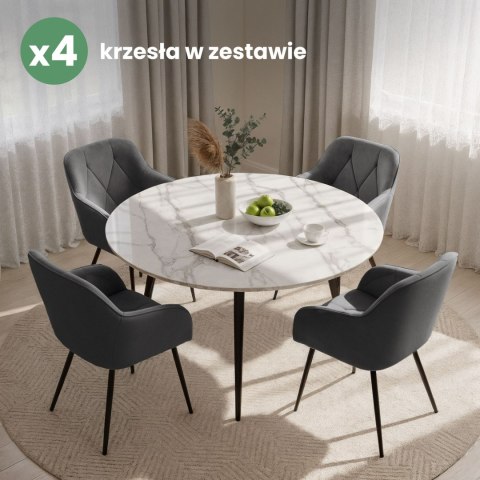 4x Welurowe krzesło tapicerowane pikowane Ciemny Grafit DIAMANTE Czarne nogi