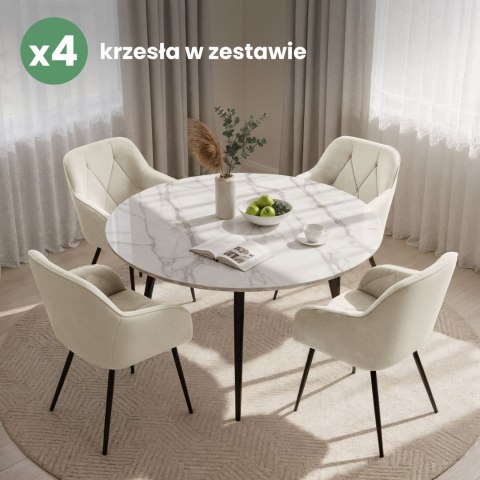 4x Welurowe krzesło tapicerowane pikowane Kremowe DIAMANTE Czarne nogi