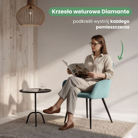 4x Welurowe krzesło tapicerowane pikowane Turkusowe DIAMANTE Czarne nogi