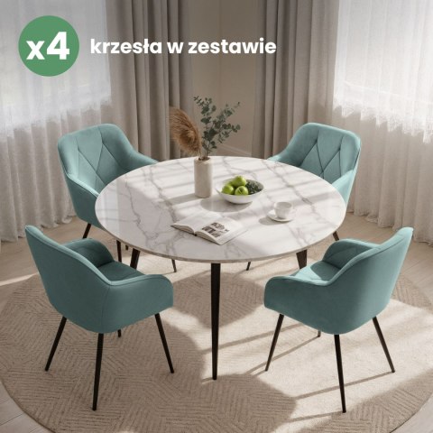 4x Welurowe krzesło tapicerowane pikowane Turkusowe DIAMANTE Czarne nogi