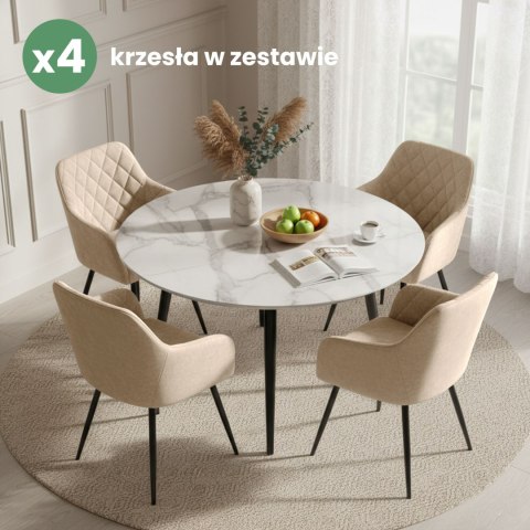 4x Welurowe krzesło tapicerowane pikowane w romby Beżowe VELTO Czarne nogi