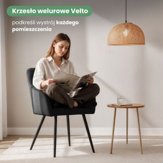 4x Welurowe krzesło tapicerowane pikowane w romby Czarne VELTO Czarne nogi