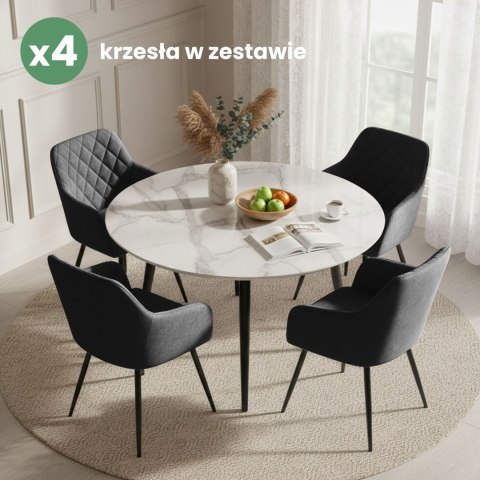 4x Welurowe krzesło tapicerowane pikowane w romby Czarne VELTO Czarne nogi