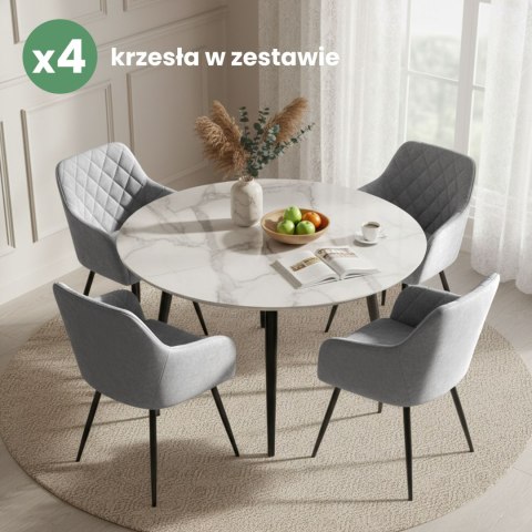 4x Welurowe krzesło tapicerowane pikowane w romby Szare VELTO Czarne nogi