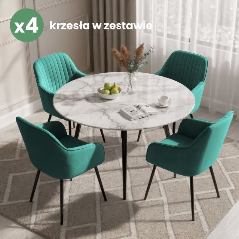 4x Welurowe krzesło tapicerowane z przeszyciami Butelkowa Zieleń FLORENCE Czarne nogi