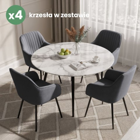 4x Welurowe krzesło tapicerowane z przeszyciami Ciemny Grafit FLORENCE Czarne nogi