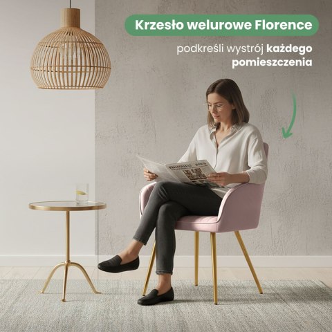 4x Welurowe krzesło tapicerowane z przeszyciami Pudrowy Róż FLORENCE Złote nogi