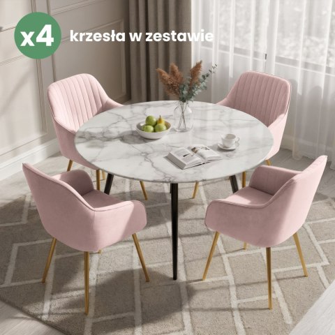 4x Welurowe krzesło tapicerowane z przeszyciami Pudrowy Róż FLORENCE Złote nogi