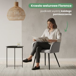 4x Welurowe krzesło tapicerowane z przeszyciami Szare FLORENCE Czarne nogi