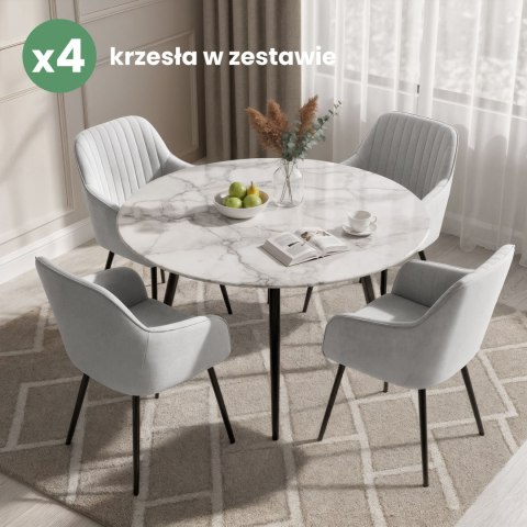 4x Welurowe krzesło tapicerowane z przeszyciami Szare FLORENCE Czarne nogi