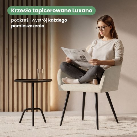 6x Krzesło tapicerowane z przeszyciami kwadratowymi Beżowe LUXANO Czarne nogi tkanina Lumos