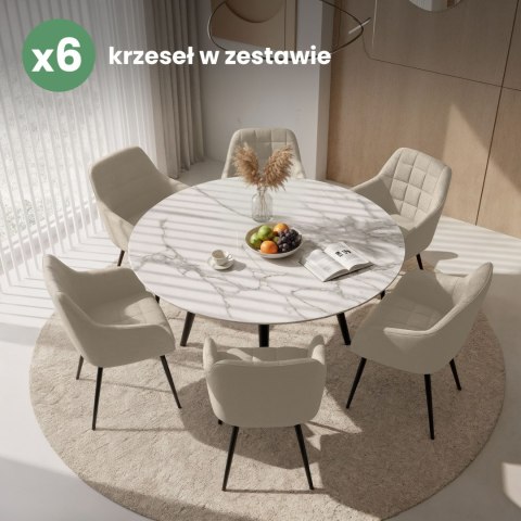 6x Krzesło tapicerowane z przeszyciami kwadratowymi Beżowe LUXANO Czarne nogi tkanina Lumos