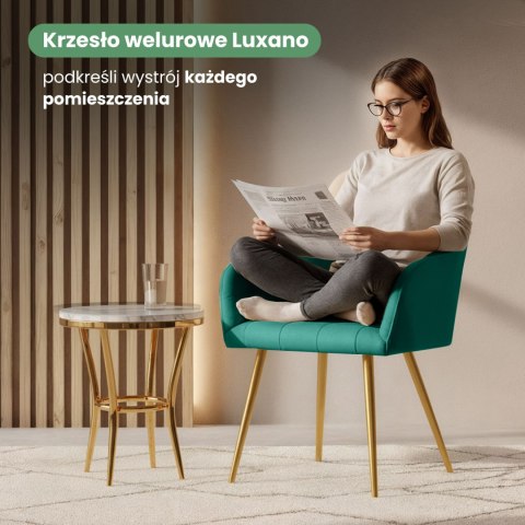 6x Krzesło tapicerowane z przeszyciami kwadratowymi Butelkowa Zieleń LUXANO Złote nogi