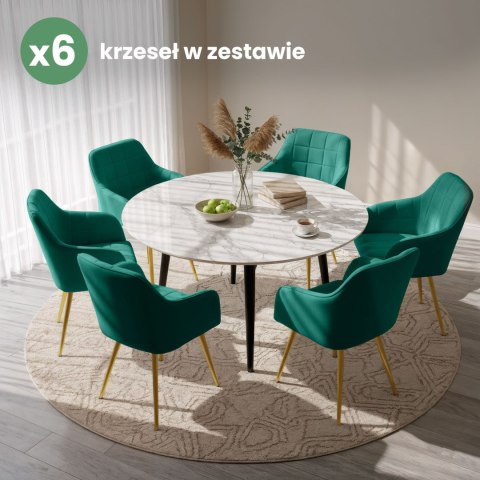 6x Krzesło tapicerowane z przeszyciami kwadratowymi Butelkowa Zieleń LUXANO Złote nogi