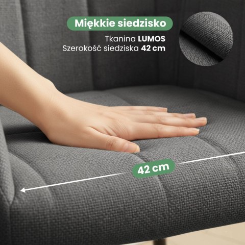 6x Krzesło tapicerowane z przeszyciami kwadratowymi Ciemny Grafit LUXANO Czarne nogi tkanina Lumos