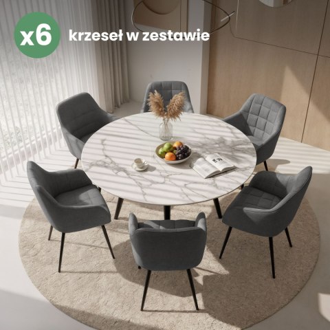 6x Krzesło tapicerowane z przeszyciami kwadratowymi Ciemny Grafit LUXANO Czarne nogi tkanina Lumos
