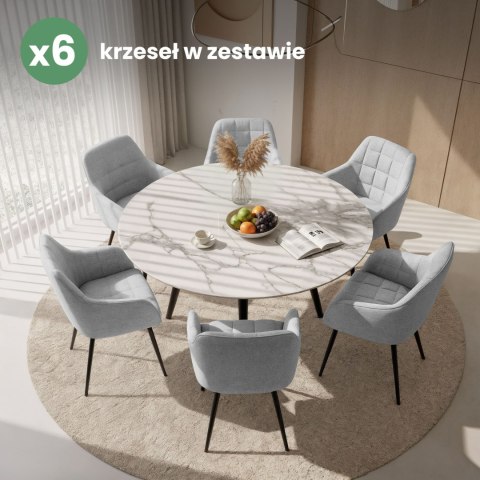 6x Krzesło tapicerowane z przeszyciami kwadratowymi Jasny Szary LUXANO Czarne nogi tkanina Lumos