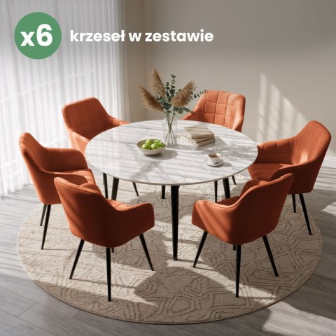 6x Krzesło tapicerowane z przeszyciami kwadratowymi Miedziane LUXANO Czarne nogi