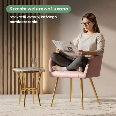 6x Krzesło tapicerowane z przeszyciami kwadratowymi Pudrowy Róż LUXANO Złote nogi