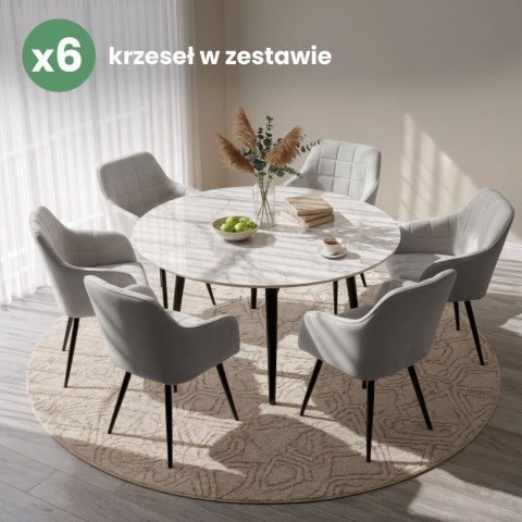 6x Krzesło tapicerowane z przeszyciami kwadratowymi Szare LUXANO Czarne nogi