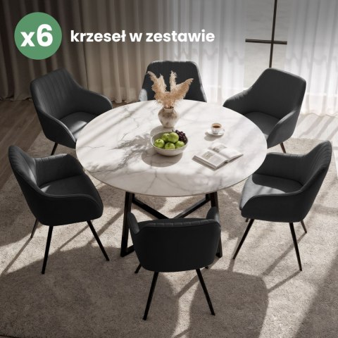 6x Welurowe krzesło obrotowe z przeszyciami Czarne TURNO Czarne nogi