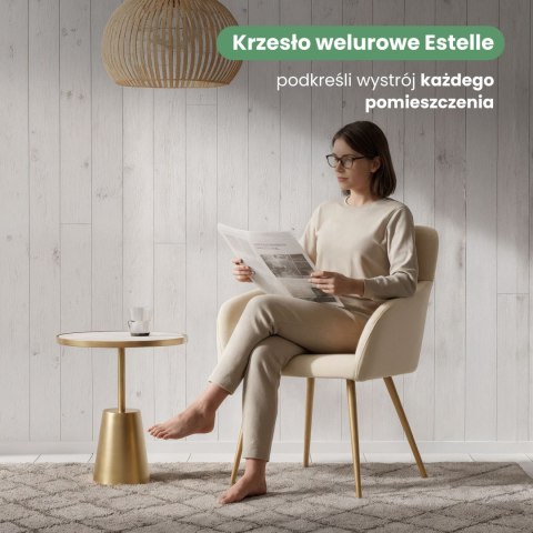 6x Welurowe krzesło tapicerowane gładkie Beżowe ESTELLE Złote nogi
