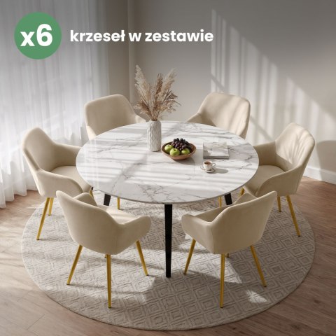 6x Welurowe krzesło tapicerowane gładkie Beżowe ESTELLE Złote nogi