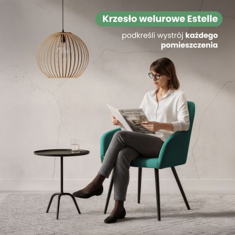 6x Welurowe krzesło tapicerowane gładkie Butelkowa Zieleń ESTELLE Czarne nogi