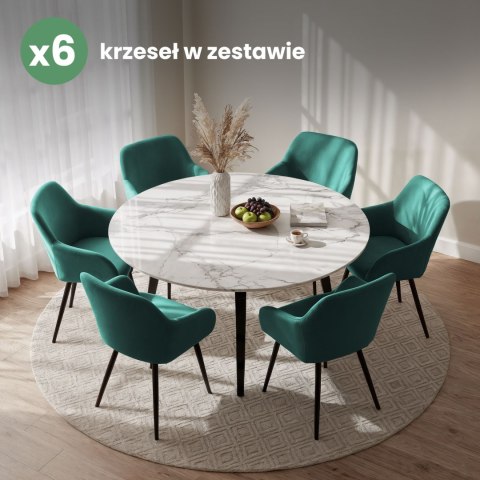 6x Welurowe krzesło tapicerowane gładkie Butelkowa Zieleń ESTELLE Czarne nogi