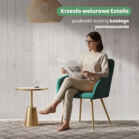 6x Welurowe krzesło tapicerowane gładkie Butelkowa Zieleń ESTELLE Złote nogi