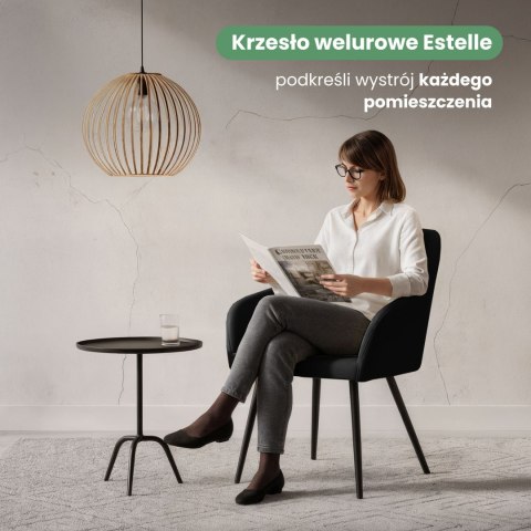 6x Welurowe krzesło tapicerowane gładkie Czarne ESTELLE Czarne nogi
