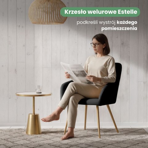 6x Welurowe krzesło tapicerowane gładkie Czarne ESTELLE Złote nogi