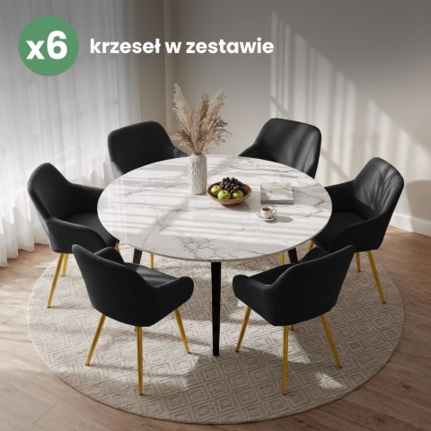 6x Welurowe krzesło tapicerowane gładkie Czarne ESTELLE Złote nogi
