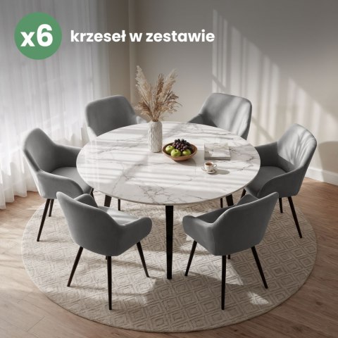 6x Welurowe krzesło tapicerowane gładkie Szare ESTELLE Czarne nogi
