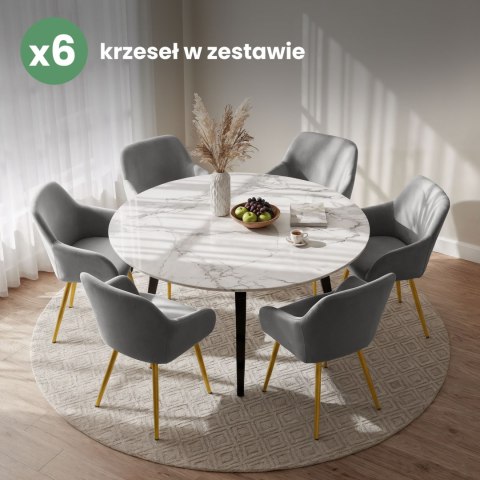 6x Welurowe krzesło tapicerowane gładkie Szare ESTELLE Złote nogi