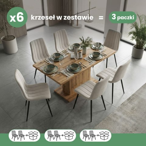 6x Welurowe krzesło tapicerowane pikowane Beżowe LIVO Czarne nogi