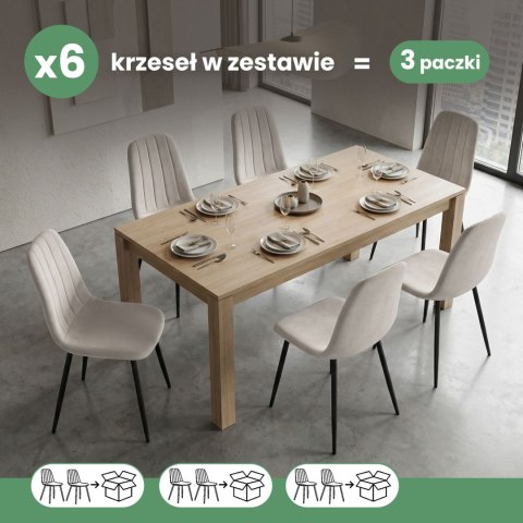 6x Welurowe krzesło tapicerowane pikowane Beżowe LUMO Czarne nogi