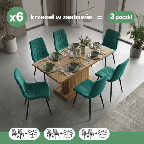 6x Welurowe krzesło tapicerowane pikowane Butelkowa Zieleń LIVO Czarne nogi