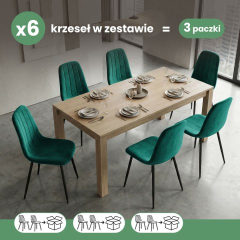 6x Welurowe krzesło tapicerowane pikowane Butelkowa Zieleń LUMO Czarne nogi
