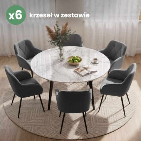 6x Welurowe krzesło tapicerowane pikowane Ciemny Grafit DIAMANTE Czarne nogi