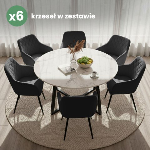 6x Welurowe krzesło tapicerowane pikowane w romby Czarne VELTO Czarne nogi
